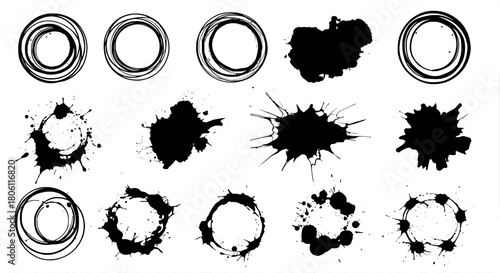 Ink splatter grunge elements set