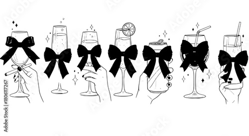 Cocktails with elegant black bows