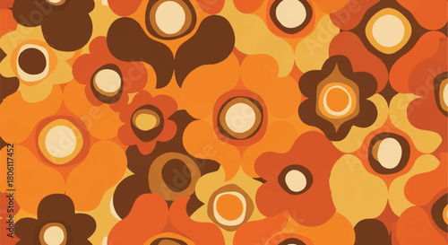 Vintage Retro 70s Orange Floral Seamless Pattern