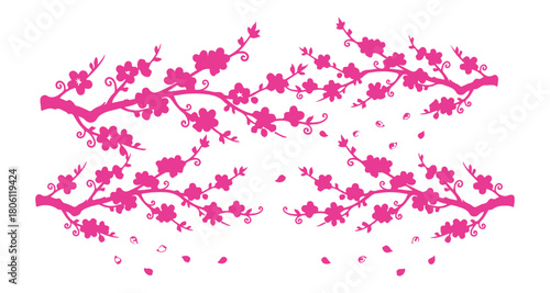 Natural garden elements of Japanese cherry blossoms in clean vector style.

