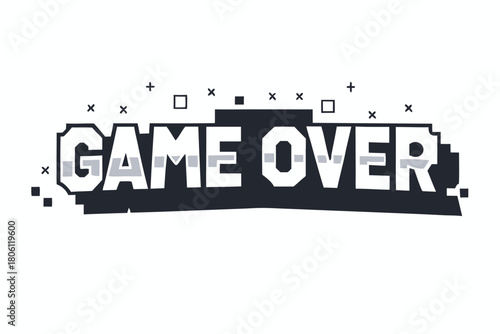 Distorted game over text shows retro style pixelated black and white for gamer