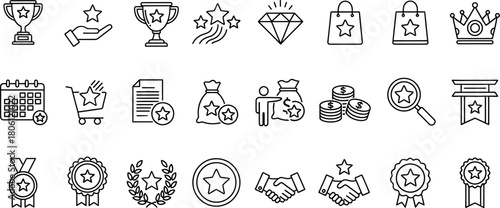 Premium quality loyalty achievement and success outline icons