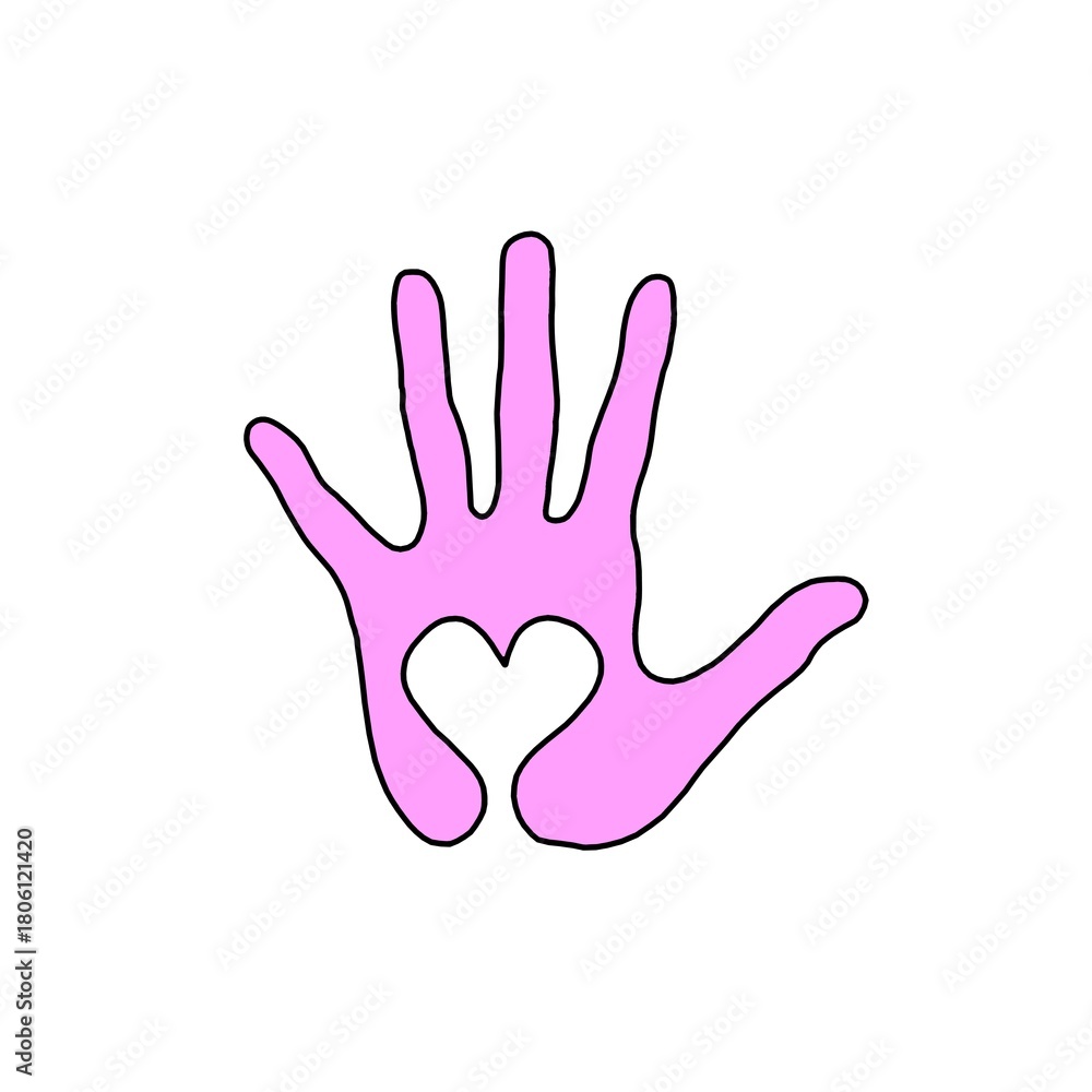 Obraz premium Pink Handprint with Heart Shape Love and Care Symbol Illustration