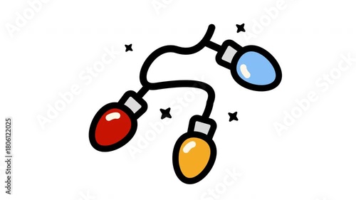 Strand of three festive red, blue, and yellow lights. Perfect for holiday backgrounds, party invitations, and christmas designs.