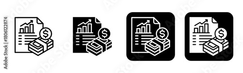 Finance Report Icon Line and Black Fill Style Collection