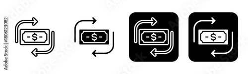 Money Transfer Icon Line and Black Fill Style Collection