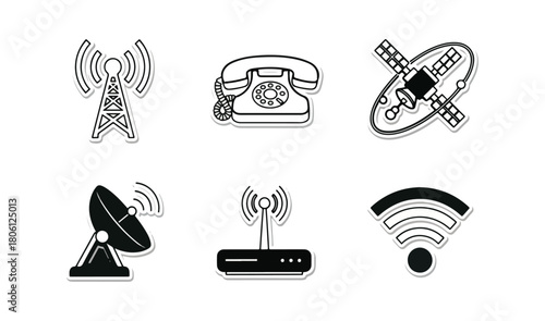 Communication icons telecommunications signals and wireless symbols