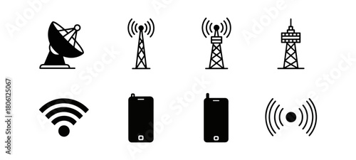 Communication tower icons illustration on black background