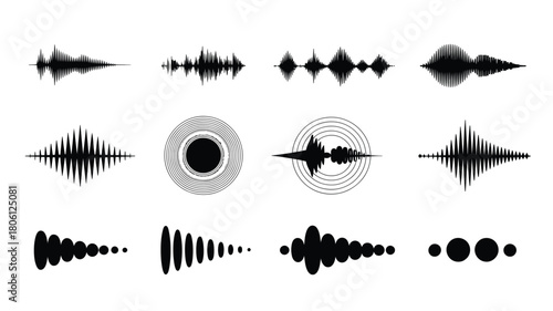 Dynamic collection of sound wave visuals for engaging audio projects or modern graphic design needs, perfect for music, tech, or creative campaigns
