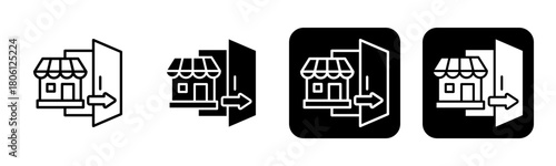 Market Entry Strategy Icon Line and Black Fill Style Collection