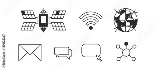 Technology icons satellite wireless signal globe email chat cursor and network
