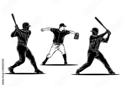 Dynamic Baseball Player Action Silhouette Vector Set - Sports Graphic