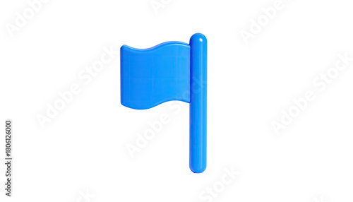 3D blue flag with ripples, atop a short pole on black