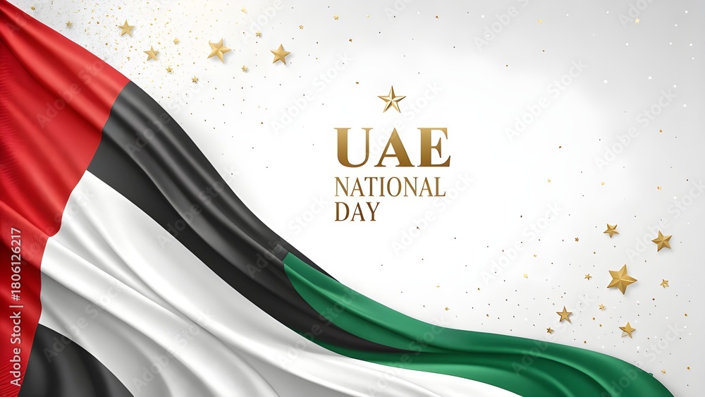 Fototapeta premium Elegant uae national day celebration with flowing flag and golden stars