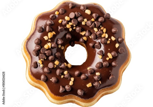 Wallpaper Mural Top view of a delicious chocolate donut with chocolate chips isolated on white background the donut has a flower shape Torontodigital.ca
