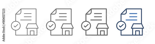 
outline icon sheet franchise with document design, check mark and shop