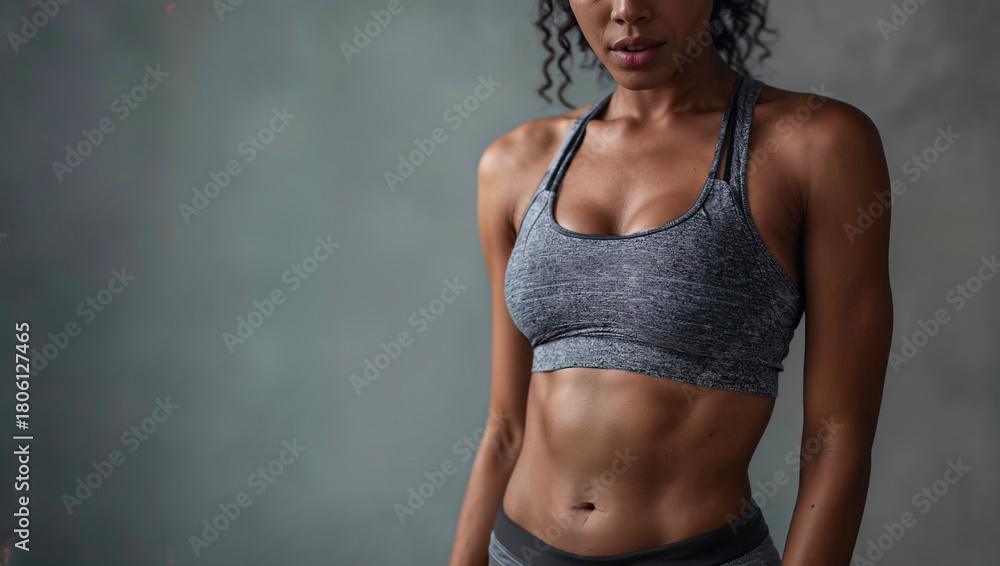 Obraz premium Toned african american woman's athletic physique for fitness & wellness
