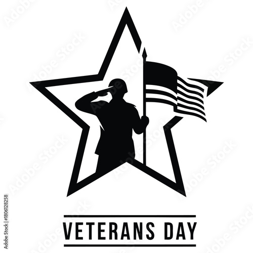 A patriotic symbol featuring a soldier saluting within a star and veterans day