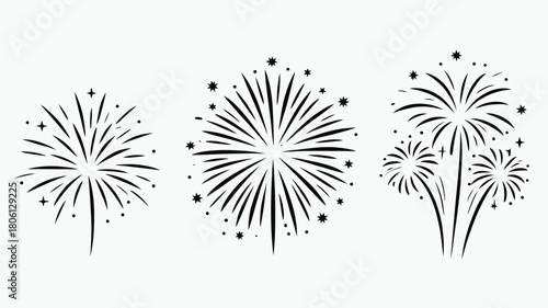 Set of fireworks illustrations festive vector design elements for celebration isolated on white background