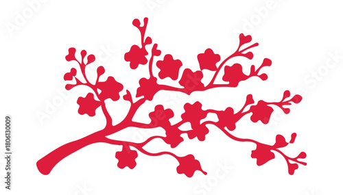 Red sakura blooms arranged minimally, evoking renewal and seasonal charm.