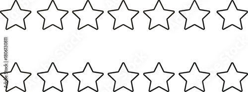 Ten star rating icons, black outlined stars, review system, evaluation graphic, feedback vector, minimalist design, score indicator, clipart illustration