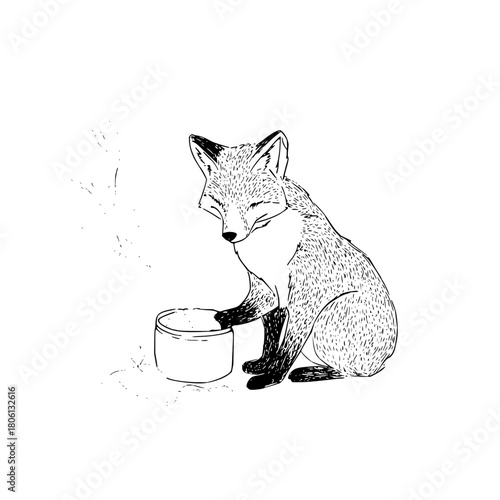 Fox illustration animal artwork drawing wildlife nature mammal forest design cute art black and white line art