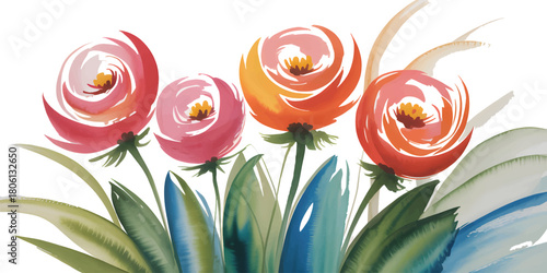 Abstract watercolor flower interpretation with impressionistic color application