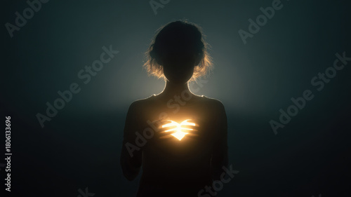 Glowing light in the silhouette of a person representing emotional expression