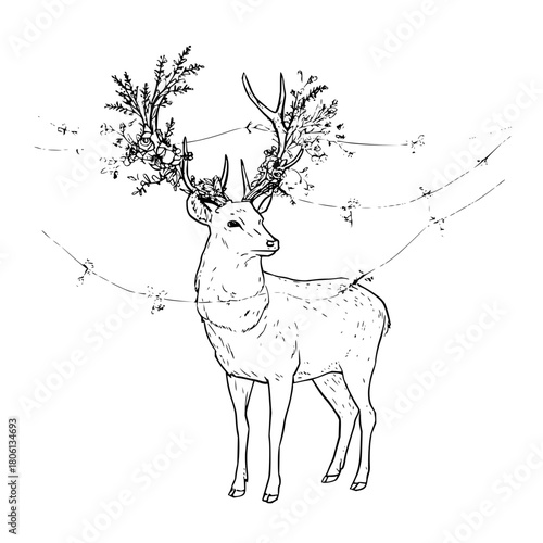 Deer with antlers and leaves christmas deer deer silhouette deer vector christmas animal silhouette art