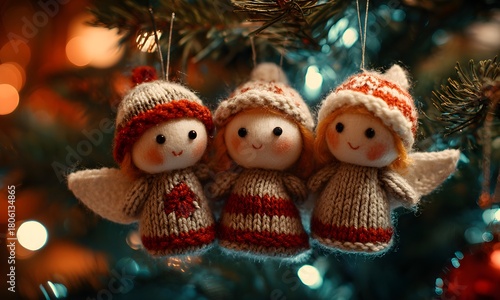 Cute Angel Ornaments on Christmas Tree – Cozy Handmade Holiday Decor Close Up
