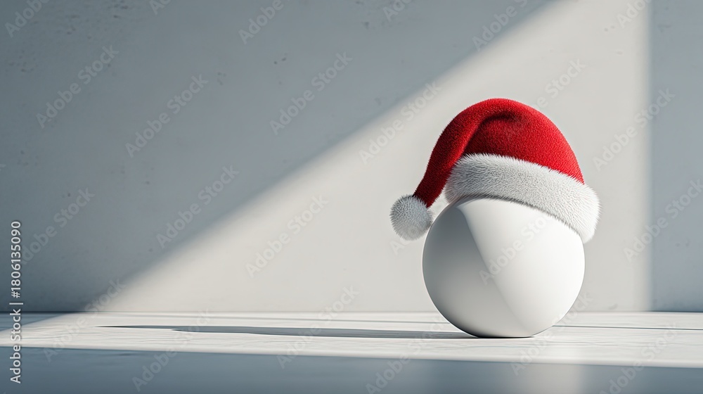 Fototapeta premium Charming White Egg Decorated with a Bright Red Santa Hat for a Fun Holiday Touch