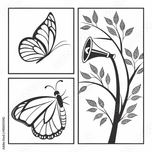 Metaphorical Echoes: A delicate illustration weaves together nature's beauty and the power of communication. Delicate butterflies flutter around a tree.