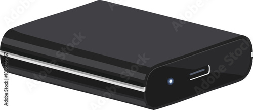 Sleek Black External Hard Drive Enclosure with Illuminated USB C Port on White Background