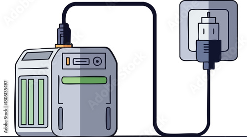 Portable Power Station Charging from Wall Outlet Clean Energy Backup Illustration