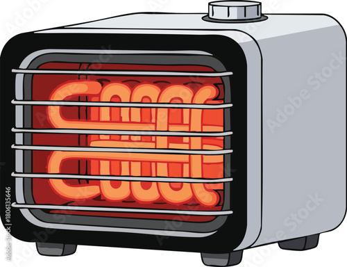 Glowing Electric Coil Space Heater Icon with Safety Grill for Winter Warmth Illustration