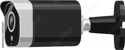 Modern Black and Silver Outdoor Security Bullet Camera Isolated on White Background