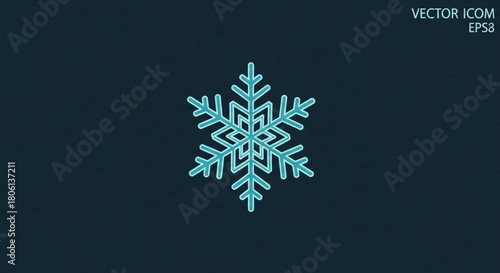 Single blue snowflake icon on dark background winter holiday symbol christmas and new year celebration element vector illustration