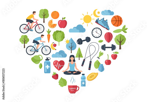 Healthy Lifestyle & Wellness Heart Shaped Icon Infographic Vector