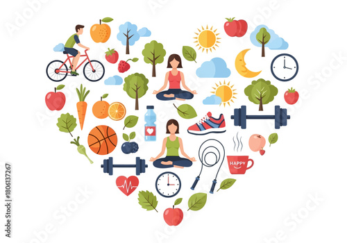Healthy Lifestyle & Wellness Heart Shaped Icon Infographic Vector