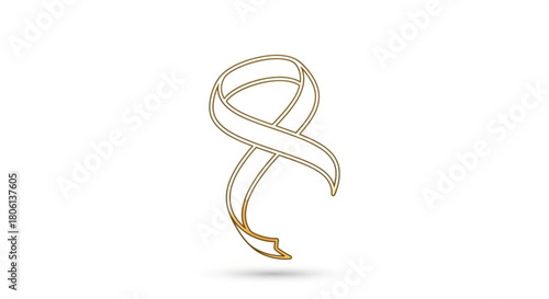 A golden ribbon for cancer awareness, isolated on this symbol represents support for those affected by the disease