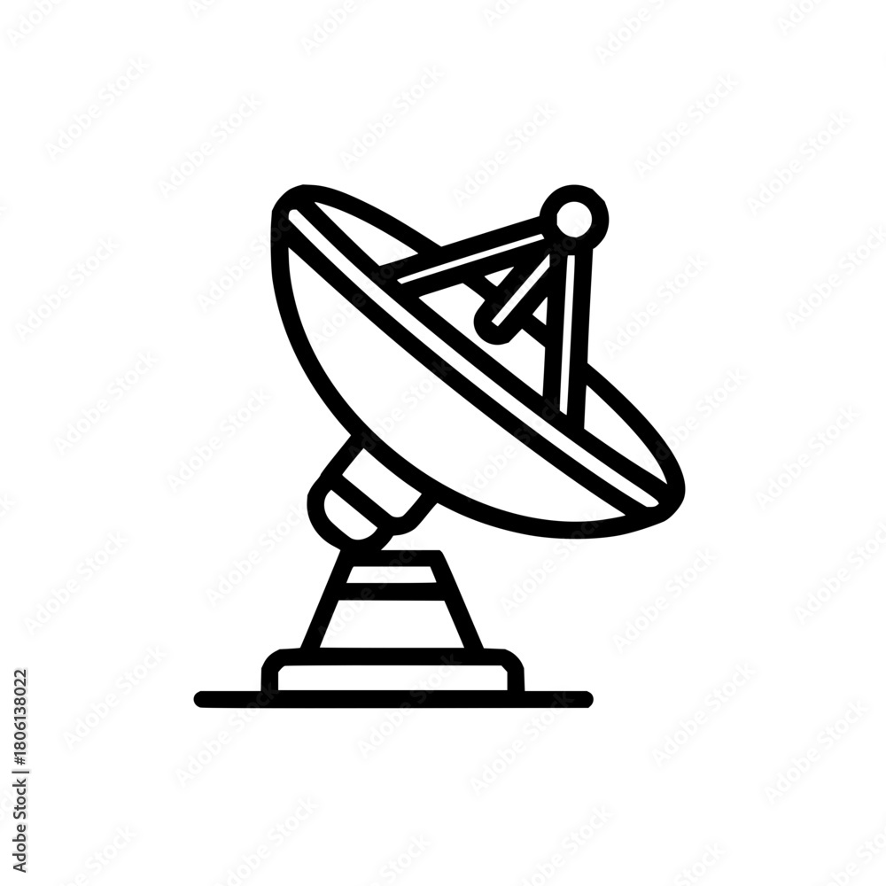 Fototapeta premium Satellite dish antenna communication technology signal receiver vector illustration design icon line art