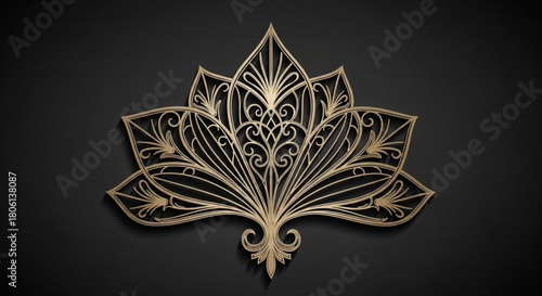Elegant golden lotus flower design with intricate details, creating a visually stunning and sophisticated pattern on a dark background