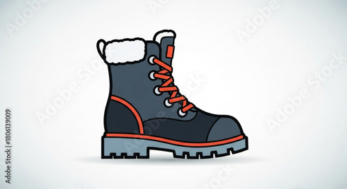 Illustration of a winter boot with red laces on a, perfect for snowy adventures and cold weather