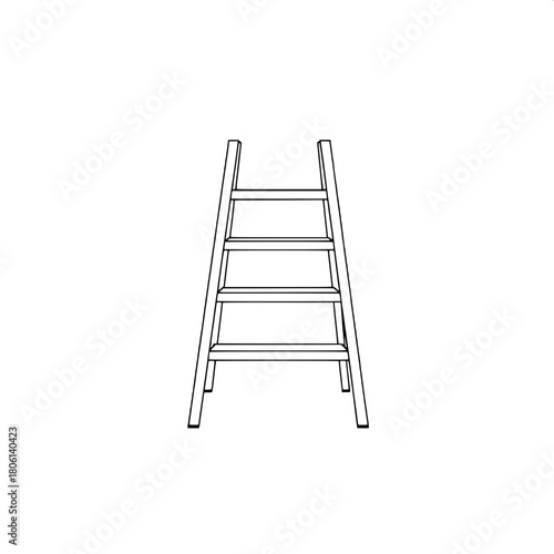 "A minimalist, front-facing line drawing of a compact four-step ladder. The legs angle outward, forming a subtle triangle. The artwork is monochrome with exact, evenly spaced lines and a stark white b