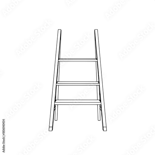 "A minimalist, front-facing line drawing of a compact four-step ladder. The legs angle outward, forming a subtle triangle. The artwork is monochrome with exact, evenly spaced lines and a stark white b