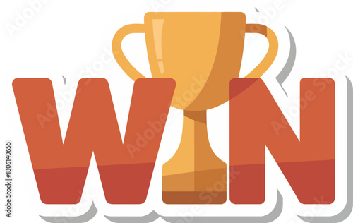 Win Vector Typography Illustration: Bold, Gold, and Red Slogan Sticker Design for Success, Motivation, and Achievement Merchandise