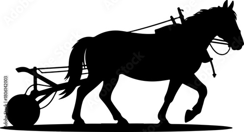 horse in plow silhouette vector illustration