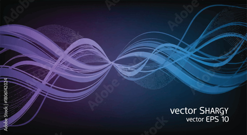 Abstract Smooth White and Blue Light Wave Lines on Dark Technology Background