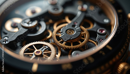 Wallpaper Mural Close-up of luxury watch mechanism. Tiny intricate gears and springs work together. Precision metal parts create elegant timekeeping function. Torontodigital.ca