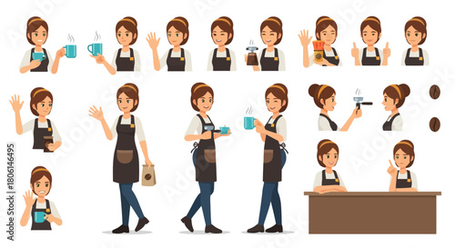 Barista Character Set Diverse Poses and Actions Coffee Shop Service Lifestyle Illustration